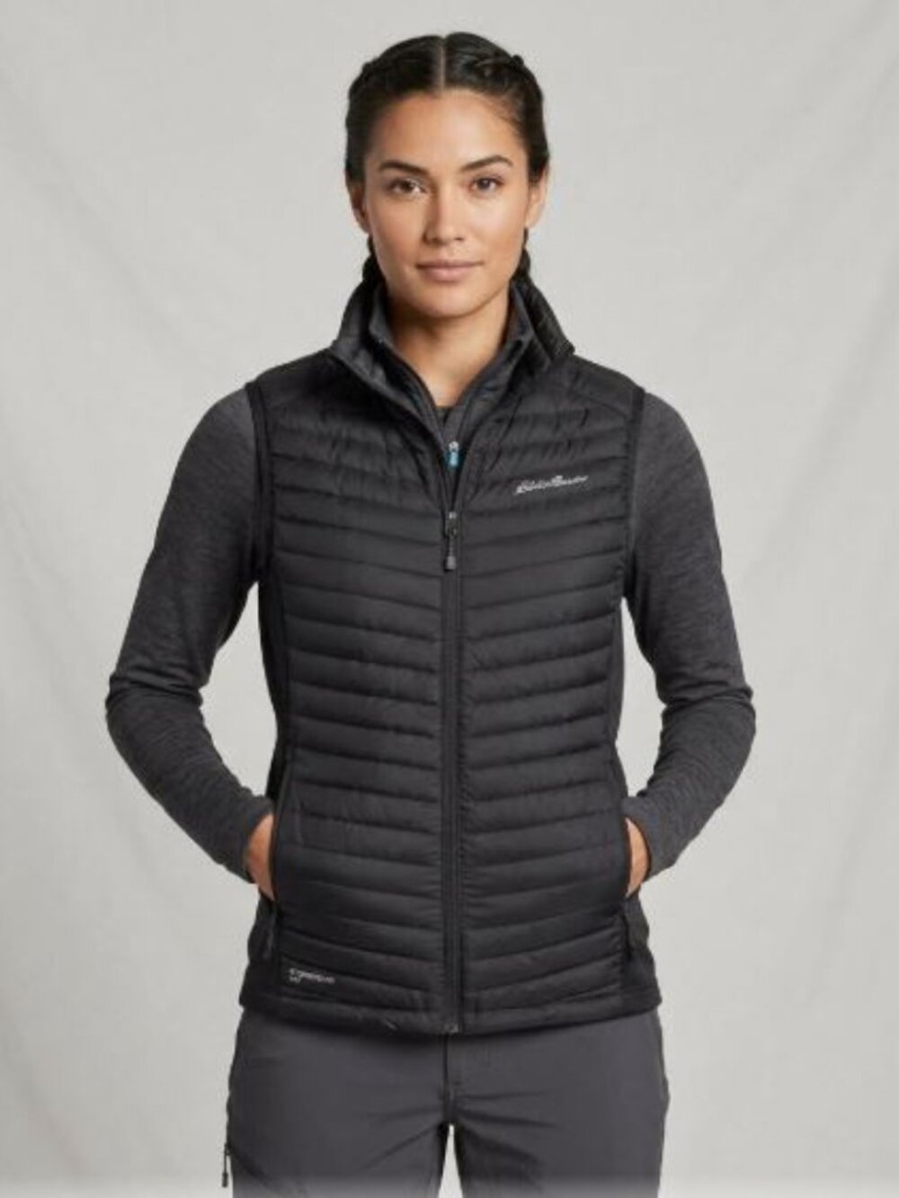 Eddie Bauer Women's Large Stormdown 800 Insulated Puffer Vest Black Full Zip